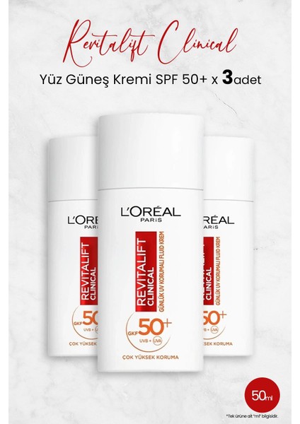 L'Oréal Paris Loreal Paris Revitalift Clinical Spf 50+ Yüz Güneş Kremi 50 ml x 3 Adet