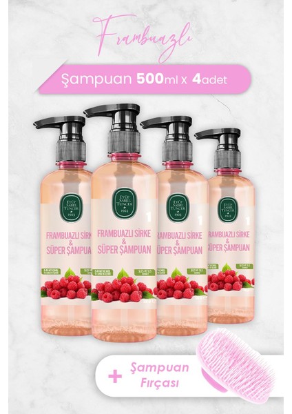 Frambuazlı Sirke & Süper Şampuan 500 ml x 4 Adet ve Şampuan Fırçası