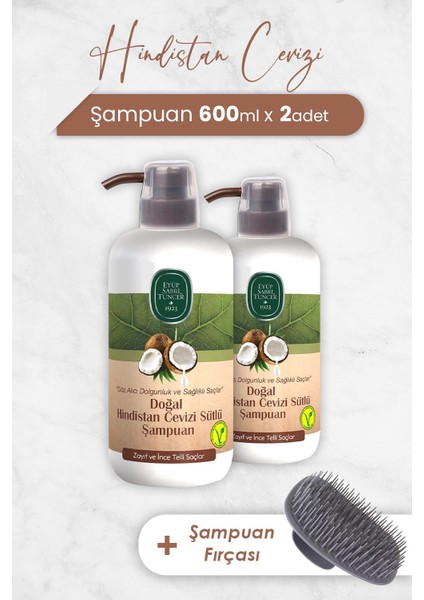 Hindistan Cevizi Şampuan 600 ml x 2 Adet ve Şampuan Fırçası