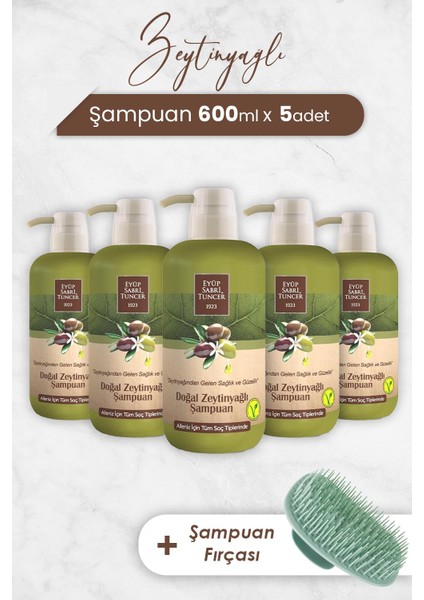 Zeytinyağlı Şampuan 600 ml x 5 Adet ve Şampuan Fırçası