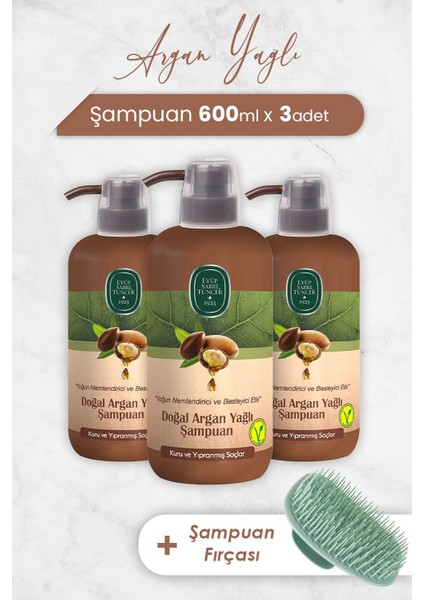 Argan Yağlı Şampuan 600 ml x 3 Adet ve Şampuan Fırçası