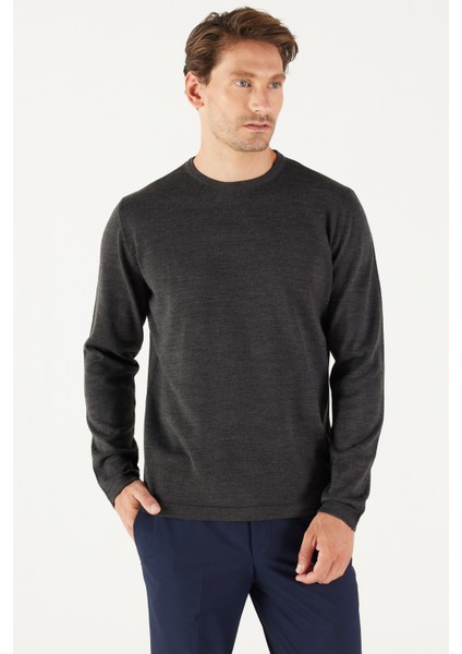 AC&Co / Altınyıldız Classics Erkek Antrasit-melanj Standart Fit Normal Kesim Sıcak Tutan Bisiklet Yaka Triko Kazak modelleri