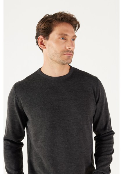 AC&Co / Altınyıldız Classics Erkek Antrasit-melanj Standart Fit Normal Kesim Sıcak Tutan Bisiklet Yaka Triko Kazak fırsatları