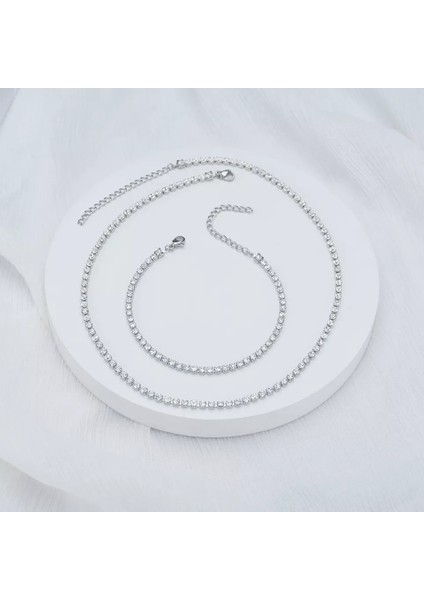 Su Yolu Swarovski Taşlı Kolye Bileklik Set