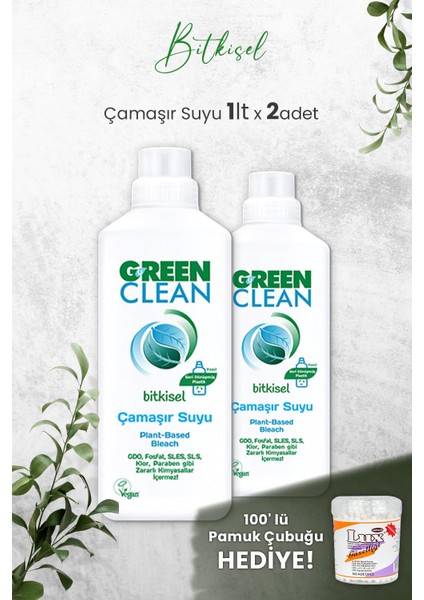 U Green Clean Bitkisel Çamaşır Suyu 1 L x 2 Adet ve Hediyeli