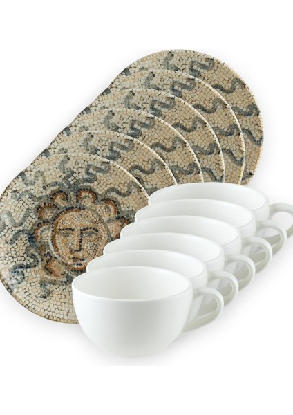 Porselen Mezopotamya Güneş Gourmet Kahve Fincan Takımı 16 cm 6'lı