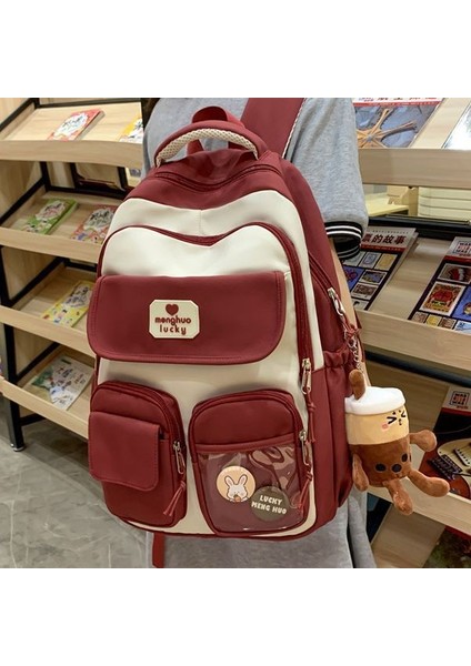 Kadınlar Için Yeni Sevimli Kore Versiyonu Kampüs Ins Okul Çantası Büyük Kapasiteli Ilk ve Orta Okul Öğrencileri Güçlü ve Dayanıklı Geniş Omuz Askılı Sırt Çantası (Yurt Dışından)