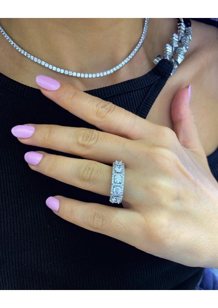 Kadın Gümüş Beş Bagetli Yüzük