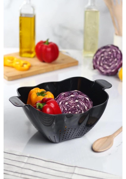 EW's Kitchenware Akrilik Siyah Makarna Süzgeçi & Sebze Meyve Süzgeçi