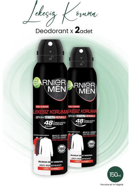 Men 48h Lekesiz Koruma Erkek Deodorant 150 Ml X 2 Adet
