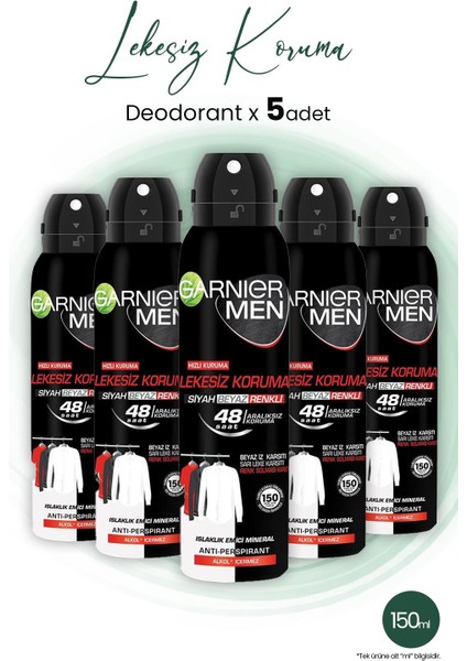 Men 48h Lekesiz Koruma Erkek Deodorant 150 Ml X 5 Adet