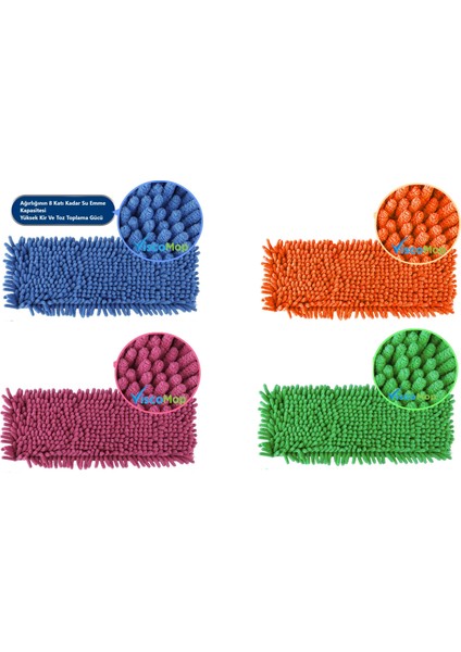 Makarna Mop Süper Emici Toz Toplayıcı Şönil Mop Bezi 40 cm Karışık Renk