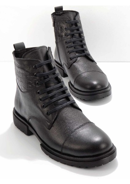 Siyah Siyah Kroko Leather Erkek Bot & Bootie E02400075003
