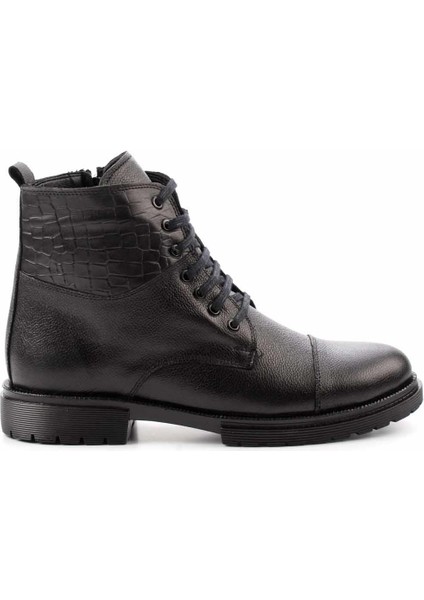 Siyah Siyah Kroko Leather Erkek Bot & Bootie E02400075003