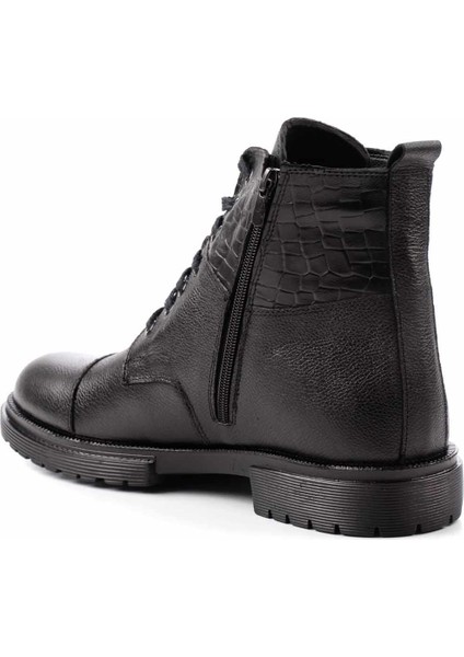 Siyah Siyah Kroko Leather Erkek Bot & Bootie E02400075003