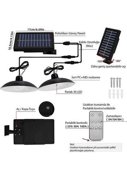 Solar 2 LED Bahçe Aydınlatma Güneş Enerjili Kumandalı LED Sarı Işık