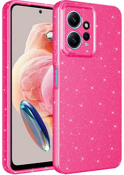 Case 4U Xiaomi Redmi Note 12 4g Kılıf Kamera Korumalı Simli Lüks Koton Kapak Koyu Pembe