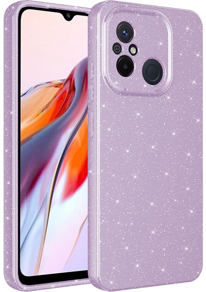 Xiaomi Redmi 12C Kılıf Kamera Korumalı Simli Lüks Koton Kapak Lila