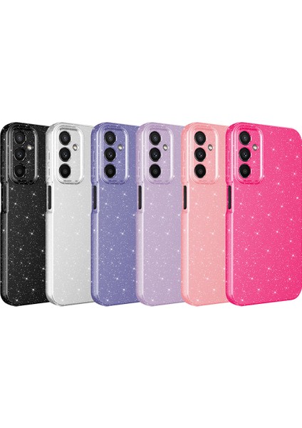 Case 4U Samsung Galaxy A14 Kılıf Kamera Korumalı Simli Lüks Koton Kapak Pembe