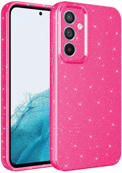 Case 4U Samsung Galaxy A14 Kılıf Kamera Korumalı Simli Lüks Koton Kapak Koyu Pembe