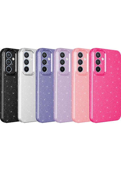 Case 4U Samsung Galaxy A34 Kılıf Kamera Korumalı Simli Lüks Koton Kapak Siyah