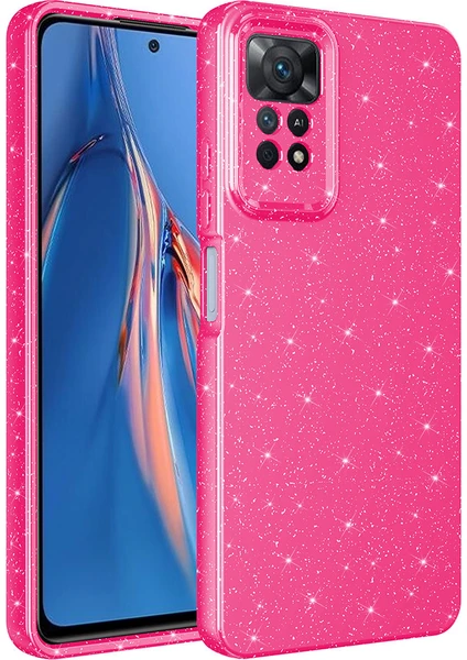 Case 4U Xiaomi Redmi Note 12 Pro 4g Kılıf Kamera Korumalı Simli Lüks Koton Kapak Koyu Pembe