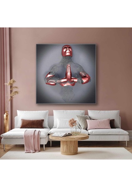 Rose Gold Detaylı Dua Eden Metal Adam Kare Kanvas Tablo