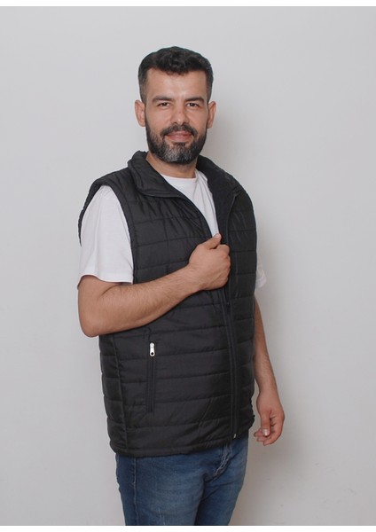 R&B Tasarım Şerit Desenli Geniş Kalıp Kapitone Şişme Yelek