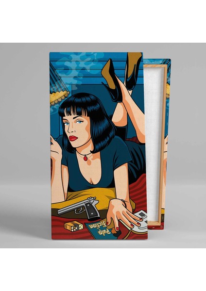 Pulp Fiction Pop Art Ilüstrasyon Mia Wallace Boyuna Dikey Kanvas Tablo