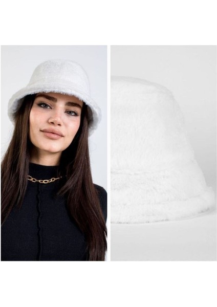 Tavşan Tüyü Peluş Bucket Kova Moda Kadın Kışlık Şapka
