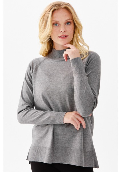 Kadın Yarım Balıkçı Yaka Yanları Yırtmaçlı Kazak O.füme fiyatları