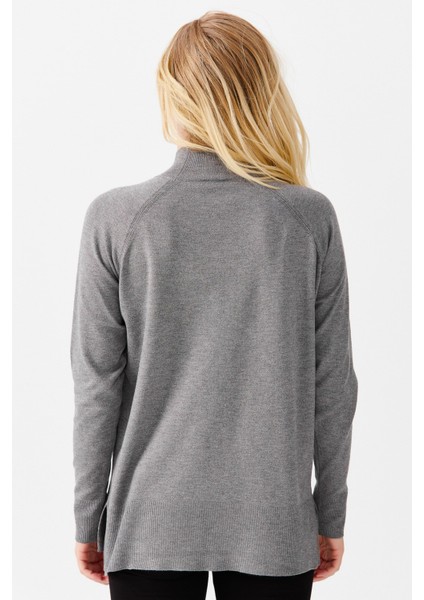 Kadın Yarım Balıkçı Yaka Yanları Yırtmaçlı Kazak O.füme fırsatları