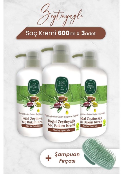 Zeytinyağlı Saç Kremi 600 ml x 3 Adet ve Şampuan Fırçası