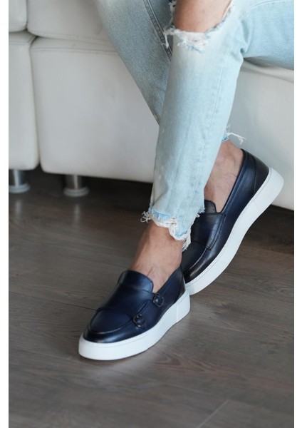 Maro Model Gerçek Deri Erkek Lacivert Loafer - Erkek Günlük Ayakkabı