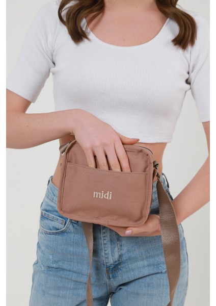 Kadın Midi Vizon 4 Bölmeli Omuz Çantası