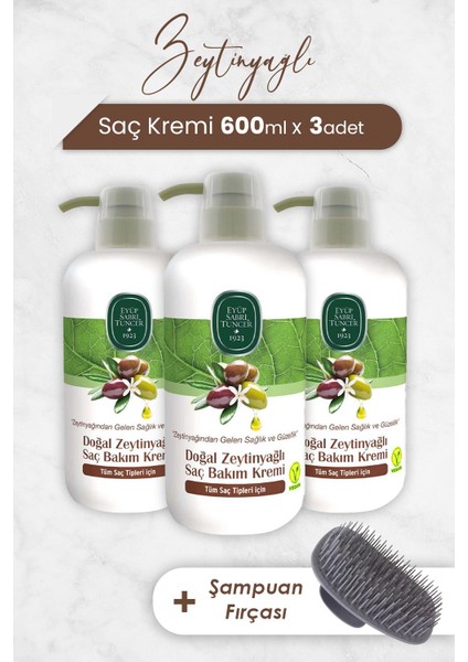 Zeytinyağlı Saç Kremi 600 ml x 3 Adet ve Şampuan Fırçası