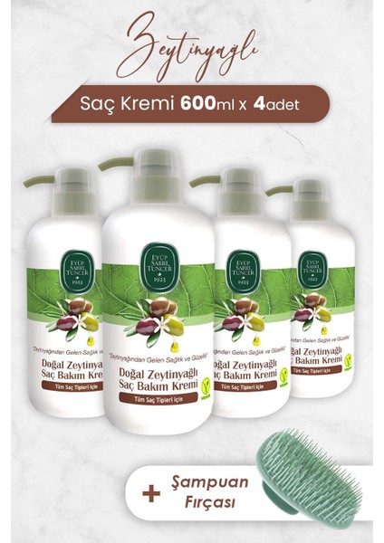Zeytinyağlı Saç Kremi 600 ml x 4 Adet ve Şampuan Fırçası