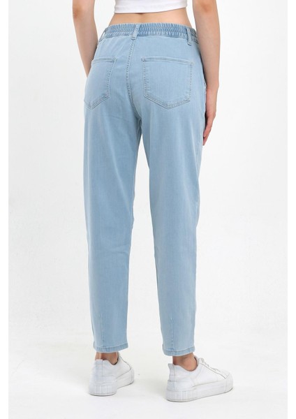 Kadın Norah Sky Blue Beli Lastikli Lyocell Jean Pantolon fırsatları