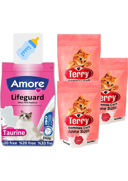 Lifeguard 240 gr Yavru Kedi Süt Tozu, Terry Mommies Care Anne Sütü 3X200 Gr, Biberon