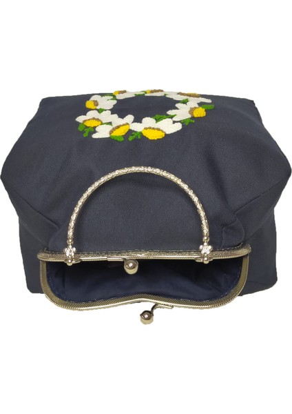 Metal Klipsli El Yapımı Vintage El Çantası - Punch Işlemeli -Lacivert fiyatları