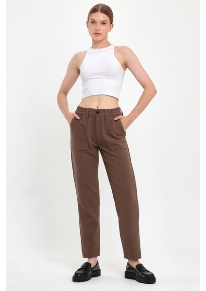 Kadın Norah Vizon Beli Lastikli Gabardin Smart Pantolon