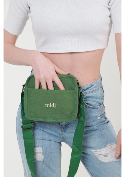 Kadın Midi Yeşil 4 Bölmeli Omuz Çantası
