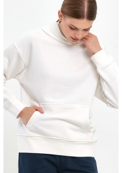 Kadın Kapüşonlu Fildişi Basic Hoodie Sweatshirt fiyatları