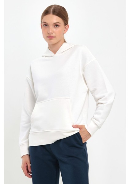 Kadın Kapüşonlu Fildişi Basic Hoodie Sweatshirt indirimleri