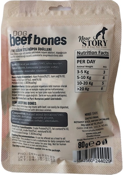 Dog Beef Bones Dana Etli Köpek Ödülü Yumuşak, Atıştırmalık 80 gr