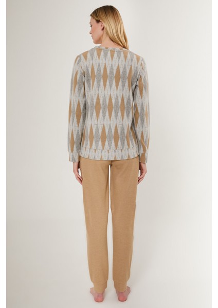 8764 Equilateral Triangle Pattern Kadın Uzun Kol Pijama Takım modelleri