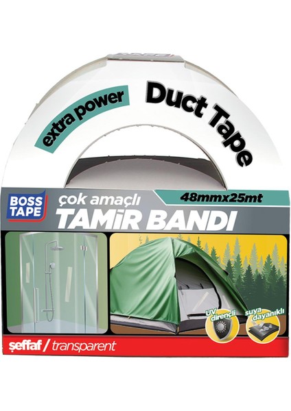 Boss Tape Şeffaf Duct Tape Tamir Bandı EN:48MM BOY:25MT