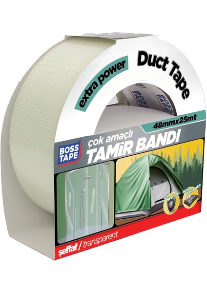 Boss Tape Şeffaf Duct Tape Tamir Bandı EN:48MM BOY:25MT