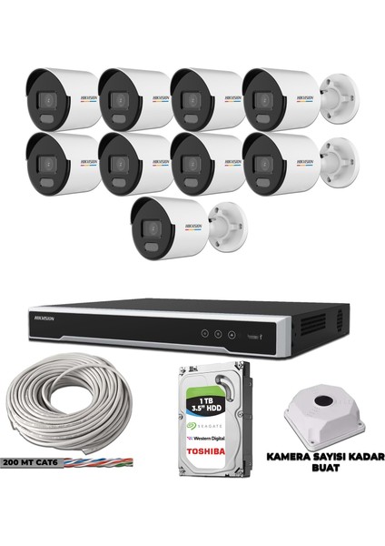 Hıkvısıon 9 Kameralı 2mp Colorvu Ip Kamera Seti Mikrofonlu 1tb