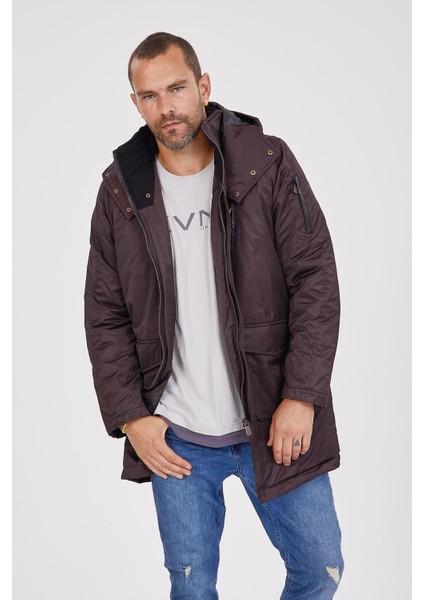 Erkek Kapşonlu Parka K207 Kahverengi